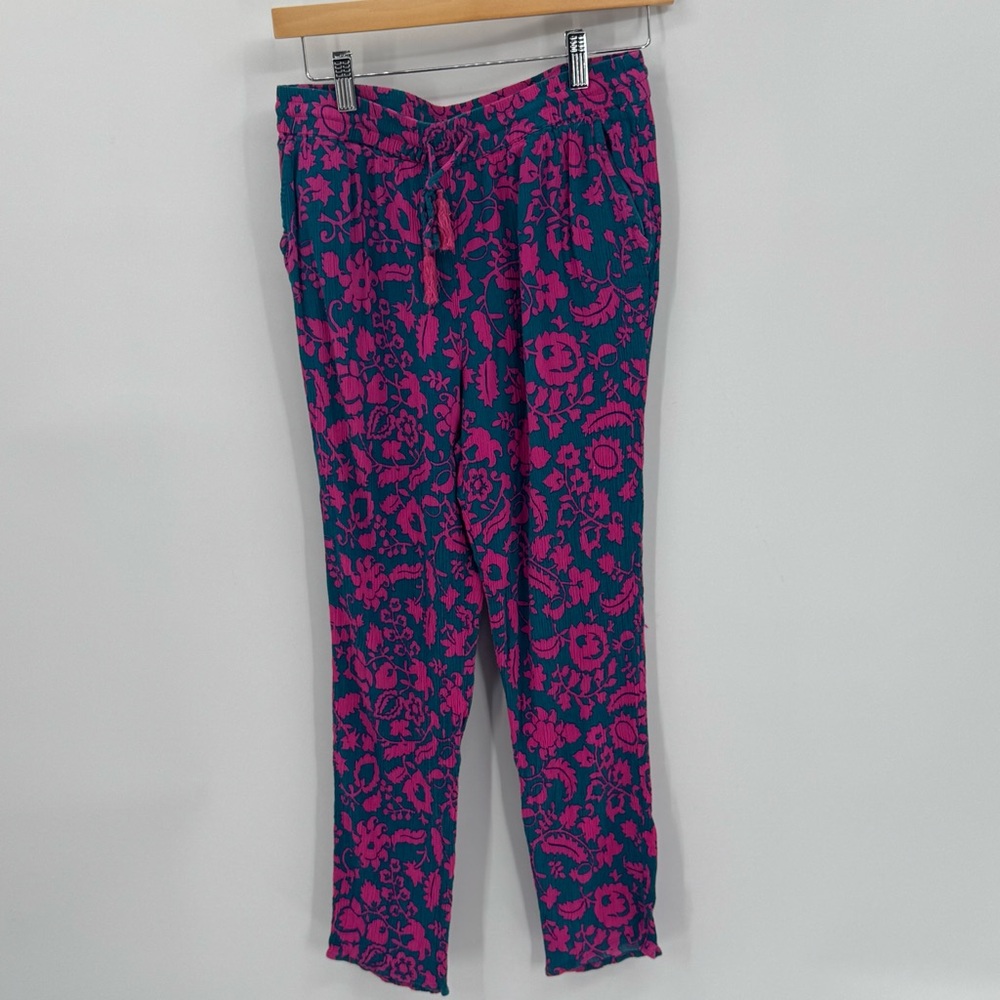 Boden Bembridge Floral Tapered Cropped Pants Pink Teal Drawstring Women’s 6R - Picture 2 of 8